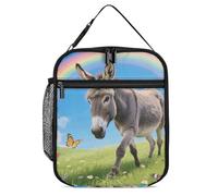 ERSTSNCK Donkey & Butterflies (Rainbow) Lunch Bag for Adults Reusable Insulated Lunchbox Leakproof Small Lunch Box Tote for Men & Women Portable Food Cooler Bag for Work, Office, Picnics