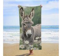 ERSTSNCK Donkey in Daisy Bush Beach Towel Oversized 31" X 63" Absorbent Towels Quick Dry Pool Towel Lightweight Bath Towels Sandproof Beach Blanket for Gym Swimming Sports Travel Gifts