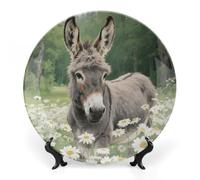 ERSTSNCK Donkey in Daisy Bush Ceramic Decorative Plate 8inch Bone China Wall Hanging Ornament Plates Bohemian Style Dinner Plate with Stand Cabinet Display Plates for Home Art Decor
