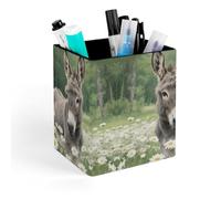 ERSTSNCK Donkey in Daisy Bush Pen Holder, Pencil Holder Desktop Stationery Organizer Square Leather Pencil Cup Makeup Brush Storage Box for Office Home And Stationary Supplies