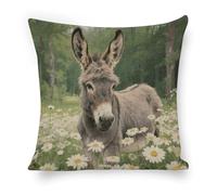 ERSTSNCK Donkey in Daisy Bush Pillow Covers 18"x18" Linen Throw Pillow Covers - Double Sided Decorative Square Cushion Cases for Sofa, Bed, Chair (No Insert Included)