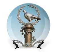 ERSTSNCK Dove on Ivy Column Ceramic Decorative Plate 8inch Bone China Wall Hanging Ornament Plates Bohemian Style Dinner Plate with Stand Cabinet Display Plates for Home Art Decor