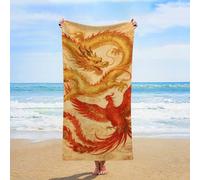 ERSTSNCK Dragon Phoenix Beach Towel Oversized 31" X 63" Absorbent Towels Quick Dry Pool Towel Lightweight Bath Towels Sandproof Beach Blanket for Gym Swimming Sports Travel Gifts
