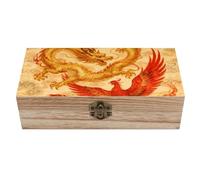 ERSTSNCK Dragon Phoenix Wooden Storage Box Elegant Retro Jewelry Box with Hinged Lid Decorative Keepsake Boxes Decor Handmade Organizer Boxes for Wedding, Party, Gift, Diy Craft, Home Decor