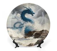 ERSTSNCK Dragon Storm Ceramic Decorative Plate 8inch Bone China Wall Hanging Ornament Plates Bohemian Style Dinner Plate with Stand Cabinet Display Plates for Home Art Decor