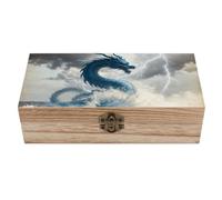 ERSTSNCK Dragon Storm Wooden Storage Box Elegant Retro Jewelry Box with Hinged Lid Decorative Keepsake Boxes Decor Handmade Organizer Boxes for Wedding, Party, Gift, Diy Craft, Home Decor