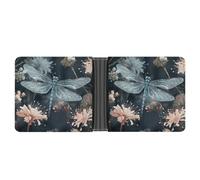 ERSTSNCK Dragonfly Flower Wallet for Men Bifold Rfid Blocking Slim Money Clip Front Pocket Wallet Card Holder
