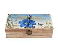 ERSTSNCK Dragonfly Forget-me-not Wooden Storage Box Elegant Retro Jewelry Box with Hinged Lid Decorative Keepsake Boxes Decor Handmade Organizer Boxes for Wedding, Party, Gift, Diy Craft, Home Decor