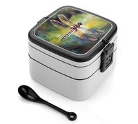 ERSTSNCK Dragonfly Painting Bento Box 1000ml Leak Proof Lunch Container with Removable Dividers & Spoon - BPA-Free PP Stackable Lunch Box for Work, Office, Picnic, Travel, Dining Out