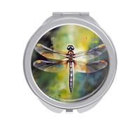 ERSTSNCK Dragonfly Painting Compact Mirror for Purse, Double-Sided 1x/2x Magnifying Metal Pocket Makeup Mirrors, Folding Mini Vanity Mirror, Handheld Round Travel Cosmetic Mirrors for Women