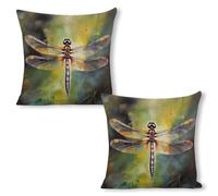 ERSTSNCK Dragonfly Painting Pillow Covers 18"x18"（2pcs） Linen Throw Pillow Covers - Double Sided Decorative Square Cushion Cases for Sofa, Bed, Chair (No Insert Included)