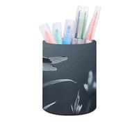 ERSTSNCK Dragonfly Silhouette Pen Holder, Pencil Holder Desktop Stationery Organizer Round Leather Pencil Cup Makeup Brush Storage Box for Office Home And Stationary Supplies