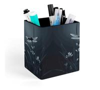 ERSTSNCK Dragonfly Silhouette Pen Holder, Pencil Holder Desktop Stationery Organizer Square Leather Pencil Cup Makeup Brush Storage Box for Office Home And Stationary Supplies