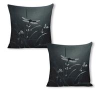 ERSTSNCK Dragonfly Silhouette Pillow Covers 18"x18"（2pcs） Linen Throw Pillow Covers - Double Sided Decorative Square Cushion Cases for Sofa, Bed, Chair (No Insert Included)
