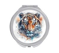 ERSTSNCK Draw A Tiger Face Compact Mirror for Purse, Double-Sided 1x/2x Magnifying Metal Pocket Makeup Mirrors, Folding Mini Vanity Mirror, Handheld Round Travel Cosmetic Mirrors for Women