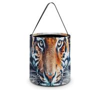 ERSTSNCK Draw A Tiger Face Halloween Candy Buckets Reusable Tote Candy Bag - Trick Or Treat Goody Bag with Handles