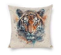 ERSTSNCK Draw A Tiger Face Pillow Covers 18"x18" Linen Throw Pillow Covers - Double Sided Decorative Square Cushion Cases for Sofa, Bed, Chair (No Insert Included)