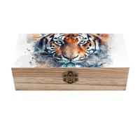 ERSTSNCK Draw A Tiger Face Wooden Storage Box Elegant Retro Jewelry Box with Hinged Lid Decorative Keepsake Boxes Decor Handmade Organizer Boxes for Wedding, Party, Gift, Diy Craft, Home Decor