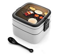 ERSTSNCK Drum Set-standard Bento Box 1000ml Leak Proof Lunch Container with Removable Dividers & Spoon - BPA-Free PP Stackable Lunch Box for Work, Office, Picnic, Travel, Dining Out