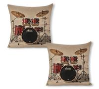 ERSTSNCK Drum Set-Standard Pillow Covers 18"x18"（2pcs） Linen Throw Pillow Covers - Double Sided Decorative Square Cushion Cases for Sofa, Bed, Chair (No Insert Included)