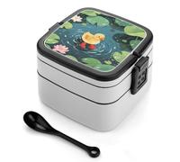 ERSTSNCK Duck in Rainy Pond Bento Box 1000ml Leak Proof Lunch Container with Removable Dividers & Spoon - BPA-Free PP Stackable Lunch Box for Work, Office, Picnic, Travel, Dining Out