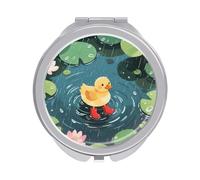 ERSTSNCK Duck in Rainy Pond Compact Mirror for Purse, Double-Sided 1x/2x Magnifying Metal Pocket Makeup Mirrors, Folding Mini Vanity Mirror, Handheld Round Travel Cosmetic Mirrors for Women