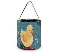 ERSTSNCK Duck in Rainy Pond Halloween Candy Buckets Reusable Tote Candy Bag - Trick Or Treat Goody Bag with Handles
