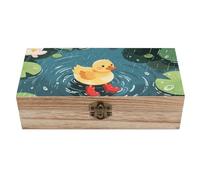 ERSTSNCK Duck in Rainy Pond Wooden Storage Box Elegant Retro Jewelry Box with Hinged Lid Decorative Keepsake Boxes Decor Handmade Organizer Boxes for Wedding, Party, Gift, Diy Craft, Home Decor