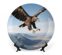 ERSTSNCK Eagle in The Sky Ceramic Plate 8inch Decorative Bone China Wall Hanging Ornament Plates Bohemian Style Dinner Plate with Display Stand Cabinet Display Plates for Home Art Decor
