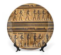 ERSTSNCK Egypt Hieroglyphics Ceramic Decorative Plate 8inch Bone China Wall Hanging Ornament Plates Bohemian Style Dinner Plate with Stand Cabinet Display Plates for Home Art Decor