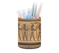 ERSTSNCK Egypt Hieroglyphics Pen Holder, Pencil Holder Desktop Stationery Organizer Round Leather Pencil Cup Makeup Brush Storage Box for Office Home And Stationary Supplies