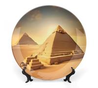 ERSTSNCK Egyptian Pyramid in Desert Ceramic Decorative Plate 8inch Bone China Wall Hanging Ornament Plates Bohemian Style Dinner Plate with Stand Cabinet Display Plates for Home Art Decor
