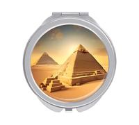 ERSTSNCK Egyptian Pyramid in Desert Compact Mirror for Purse, Double-Sided 1x/2x Magnifying Metal Pocket Makeup Mirrors, Folding Mini Vanity Mirror, Handheld Round Travel Cosmetic Mirrors for Women