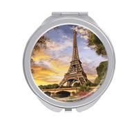 ERSTSNCK Eiffel Tower Paris Compact Mirror for Purse, Double-Sided 1x/2x Magnifying Metal Pocket Makeup Mirrors, Folding Mini Vanity Mirror, Handheld Round Travel Cosmetic Mirrors for Women