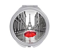 ERSTSNCK Eiffel Tower Paris Red Umbrella Compact Mirror for Purse Double-Sided 1x/2x Magnifying Metal Pocket Makeup Mirrors Folding Mini Vanity Mirror Handheld Round Travel Cosmetic Mirrors for Women