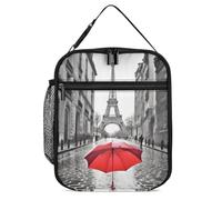 ERSTSNCK Eiffel Tower Paris Red Umbrella Lunch Bag for Adults Reusable Insulated Lunchbox Leakproof Small Lunch Box Tote for Men & Women Portable Food Cooler Bag for Work, Office, Picnics