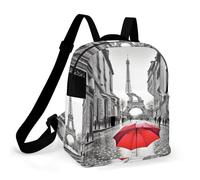 ERSTSNCK Eiffel Tower Paris Red Umbrella Small Backpack for Women Mini Backpack Purse Travel Fashion Roomy Shoulder Handbag
