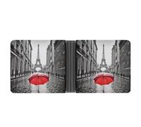ERSTSNCK Eiffel Tower Paris Red Umbrella Wallet for Men Bifold Rfid Blocking Slim Money Clip Front Pocket Wallet Card Holder