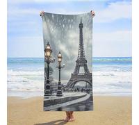 ERSTSNCK Eiffel Tower Winter Rainy Beach Towel Oversized 31" X 63" Absorbent Towels Quick Dry Pool Towel Lightweight Bath Towels Sandproof Beach Blanket for Gym Swimming Sports Travel Gifts