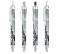 ERSTSNCK Eiffel Tower Winter Rainy Black Ballpoint Pens Fine Point (0.5mm) Black Ink Pen Retractable Ball Point Pens with Comfortable Full Grip for Journaling, And Office Writing Ideal 4 PCS