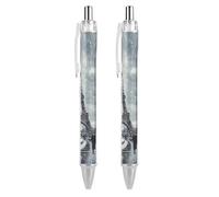 ERSTSNCK Eiffel Tower Winter Rainy Black Ballpoint Pens Fine Point (0.5mm) Black Ink Pen Retractable Ball Point Pens with Comfortable Full Grip for Journaling, And Office Writing Ideal 2 PCS