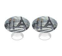 ERSTSNCK Eiffel Tower Winter Rainy Cabinet Knobs, 2-Pack Silver Stainless Steel Drawer Pulls with Screws, Elegant Hardware for Dressers, Kitchen,Cabinets & Desks