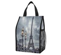 ERSTSNCK Eiffel Tower Winter Rainy Insulated Lunch Bag Leakproof Insulated Cooler Bags Reusable Cooler Tote Foldable Lunchbox for Adult Women Men for Work Travel Picnic