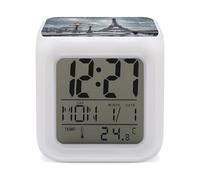ERSTSNCK Eiffel Tower Winter Rainy Night Light Alarm Clock LED Display Alarms for Bedroom Smart Digital Alarm Clock Wtih 7 Colorful Ambient Lights Sleep Timer for Heavy Sleepers Simple Operation