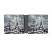ERSTSNCK Eiffel Tower Winter Rainy Wallet for Men Bifold Rfid Blocking Slim Money Clip Front Pocket Wallet Card Holder
