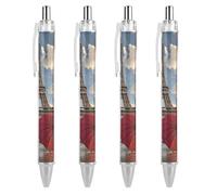 ERSTSNCK Eiffel Tower with Red Umbrella Black Ballpoint Pens Fine Point (0.5mm) Black Ink Pen Retractable Ball Point Pens with Comfortable Full Grip for Journaling, And Office Writing Ideal 4 PCS