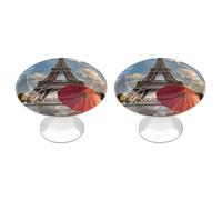 ERSTSNCK Eiffel Tower with Red Umbrella Cabinet Knobs, 2-Pack Silver Stainless Steel Drawer Pulls with Screws, Elegant Hardware for Dressers, Kitchen,Cabinets & Desks