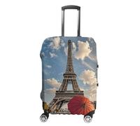 ERSTSNCK Eiffel Tower with Red Umbrella Luggage Suitcase Covers Elastic Washable Cute Luggage Protector Travel Suitcase Protective Cover For Adult (Fit 19-32 Inch Luggages) X-Large, white, S, Eiffel