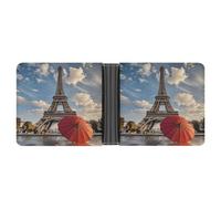 ERSTSNCK Eiffel Tower with Red Umbrella Wallet for Men Bifold Rfid Blocking Slim Money Clip Front Pocket Wallet Card Holder