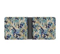 ERSTSNCK Elegant Blue Gold Florentine Wallet for Men Bifold Rfid Blocking Slim Money Clip Front Pocket Wallet Card Holder